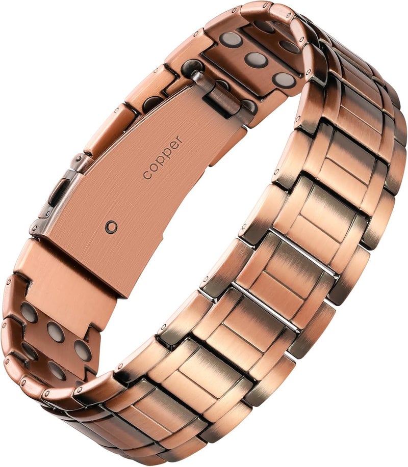 Feraco Men's Copper Bracelet,3X Strength 99.99% Pure Copper Magnetic Bracelets with Magnets,Adjustable Length with Sizing Tool - Image 1